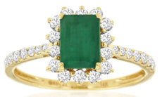 1.48CT DIAMOND & AAA EMERALD 14KT YELLOW GOLD ROUND & BAGUETTE FRIENDSHIP RING