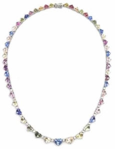 40.78CT DIAMOND & AAA MULTI COLOR SAPPHIRE 18KT WHITE GOLD LOVE TENNIS NECKLACE