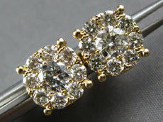 LARGE 1.10CT DIAMOND 14KT YELLOW GOLD ROUND INVISIBLE FOUR PRONG STUD EARRINGS