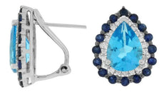 5.66CT DIAMOND & AAA BLUE TOPAZ & SAPPHIRE 14KT WHITE GOLD PEAR SHAPE EARRINGS