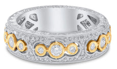 .50CT DIAMOND 14K 2 TONE GOLD 3 STONE PAST PRESENT FUTURE ETERNITY FILIGREE RING