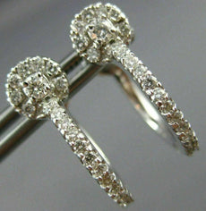 ANTIQUE .80CT DIAMOND 14KT WHITE GOLD CIRCULAR HALO HOOP HUGGIE EARRINGS #15706