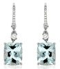 7.60CT DIAMOND & AAA AQUAMARINE 14KT WHITE GOLD CUSHION & ROUND HANGING EARRINGS