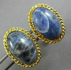 ANTIQUE EXTRA LARGE AAA SODALITE 14K YELLOW GOLD 3D SOLITAIRE OVAL ROPE CUFFLINK