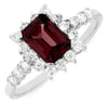 1.85CT DIAMOND & AAA RHODOLITE 14KT WHITE GOLD 3D EMERALD CUT & ROUND HALO RING