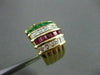 ESTATE 3.55CT DIAMOND & AAA RUBY & EMERALD 18K YELLOW GOLD MULTI ROW RING #22492