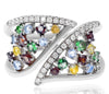 WIDE 1.10CT DIAMOND & AAA MULTI COLOR SAPPHIRE 14KT WHITE GOLD DOUBLE LEAF RING