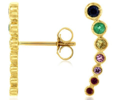 .37CT AAA MULTI COLOR SAPPHIRE 14KT YELLOW GOLD 3D JOURNEY EAR CLIMBER EARRINGS