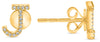 ESTATE .07CT DIAMOND 14KT YELLOW GOLD ROUND CLASSIC J INITIAL STUD FUN EARRINGS