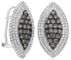 1.99CT WHITE & CHOCOLATE FANCY DIAMOND 14KT WHITE GOLD 3D CLUSTER HALO EARRINGS