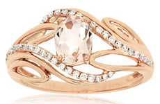 .86CT DIAMOND & AAA MORGANITE 14KT ROSE GOLD 3D OVAL & ROUND MULTI LEAF FUN RING