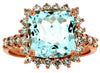 LARGE 4.05CT DIAMOND & AAA AQUAMARINE 14KT ROSE GOLD SQUARE HALO ENGAGEMENT RING
