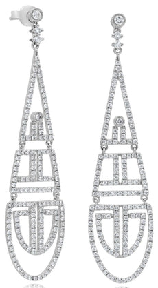 LARGE 1.74CT DIAMOND 18KT WHITE GOLD MULTI SHAPE TEAR DROP FUN HANGING EARRINGS