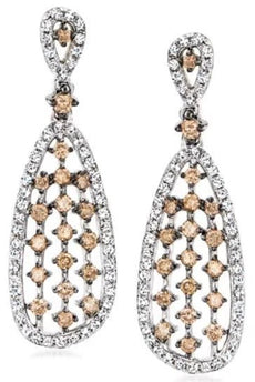 1.01CT WHITE & CHOCOLATE FANCY DIAMOND 14KT WHITE GOLD 3D MULTI ROW FUN EARRINGS