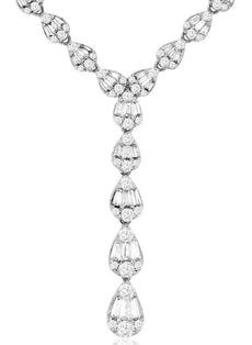 2.80CT DIAMOND 14KT WHITE GOLD 3D ROUND & BAGUETTE JOURNEY LARIAT LOVE NECKLACE
