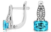 2.08CT DIAMOND & AAA BLUE TOPAZ 14KT WHITE GOLD 3D EMERALD CUT & ROUND EARRINGS