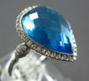 LARGE 5.26CT DIAMOND & AAA BLUE TOPAZ 14KT WHITE GOLD 3D PEAR SHAPE & ROUND RING