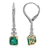 LARGE 2.78CT DIAMOND & AAA EMERALD 18KT 2 TONE GOLD 3D SQUARE & ROUND EARRINGS