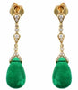 LARGE 15.35CT DIAMOND & AAA EMERALD 18KT YELLOW GOLD PEAR SHAPE & ROUND EARRINGS