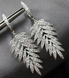 LARGE 1.52CT DIAMOND 18KT WHITE GOLD 3D ROUND MULTI LEAF HUGGIE HANGING EARRINGS