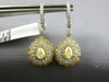 LARGE 2.4CT WHITE & CANARY DIAMOND 18KT TWO TONE GOLD TEAR DROP HANGING EARRINGS