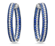 7.80CT DIAMOND & SAPPHIRE 18KT WHITE GOLD 3 ROW INSIDE OUT HOOP HANGING EARRINGS