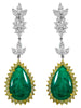 LARGE 21.65CT WHITE & FANCY YELLOW DIAMOND & EMERALD 18KT 2 TONE GOLD EARRINGS