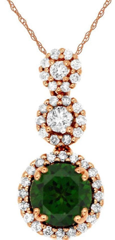 1.29CT DIAMOND & AAA GREEN GARNET 14KT ROSE GOLD ROUND FLORAL FLOATING PENDANT