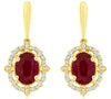 1.96CT DIAMOND & AAA RUBY 14KT YELLOW GOLD OVAL & ROUND FLORAL HANGING EARRINGS