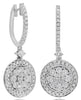 1.85CT DIAMOND 18K WHITE GOLD 3D CLUSTER FLOWER BEZEL HUGGIE HANGING EARRINGS