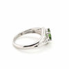 1.11CT DIAMOND & AAA TSAVORITE 18KT WHITE GOLD 3D OVAL & ROUND 3 STONE LOVE RING