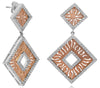 LARGE 1.17CT DIAMOND 14KT WHITE GOLD DOUBLE SQUARE FILIGREE FUN HANGING EARRINGS