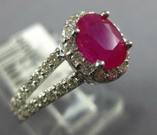 1.55CT DIAMOND & AAA RUBY 14KT WHITE GOLD 3D OVAL & ROUND HALO ENGAGEMENT RING