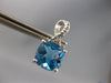 3.72CT DIAMOND & AAA BLUE TOPAZ 14KT WHITE GOLD CUSHION & ROUND HANGING EARRINGS
