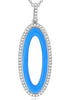 .37CT DIAMOND & BLUE ENAMEL 14K WHITE GOLD 3D CLASSIC OPEN OVAL FLOATING PENDANT