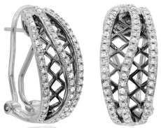 ESTATE .39CT DIAMOND 14KT WHITE & BLACK GOLD 3 ROW WEB CLIP ON HANGING EARRINGS
