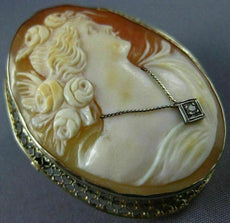 ANTIQUE LARGE. 03CT OLD MINE 14K WHITE GOLD FILIGREE LADY CAMEO PIN BROOCH 21732