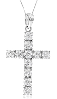 5.42CT DIAMOND 18KT WHITE GOLD 3D CLASSIC ROUND 4 PRONG CROSS FLOATING PENDANT