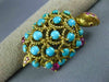 ANTIQUE LARGE 5.0CT AAA RUBY & TURQUOISE 18K YELLOW GOLD TURTLE BROOCH PIN #1909
