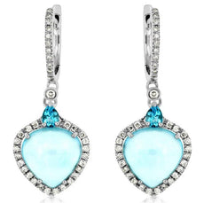9.89CT DIAMOND & AAA BLUE TOPAZ 14KT WHITE GOLD TEAR DROP HALO HANGING EARRINGS