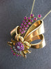 ANTIQUE EXTRA LARGE 5.52CT DIAMOND & AAA RUBY 18KT ROSE GOLD BOW BROOCH PENDANT