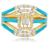.48CT DIAMOND & TURQUOISE ENAMEL 14K YELLOW GOLD 3D ROUND & BAGUETTE SQUARE RING