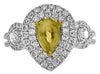 2.39CT WHITE & FANCY YELLOW DIAMOND 18KT 2 TONE GOLD DOUBLE HALO ENGAGEMENT RING