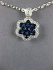 ESTATE .98CT DIAMOND & AAA SAPPHIRE 18KT WHITE GOLD CLUSTER FLOWER LOVE PENDANT