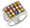 LARGE 3.16CT DIAMOND & AAA MULTI COLOR SAPPHIRE 14KT WHITE GOLD SQUARE FUN RING