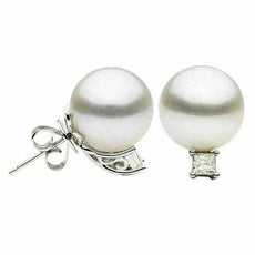 ESTATE LARGE .40CT DIAMOND & AAA SOUTH SEA PEARL 18K WHITE GOLD 3D STUD EARRINGS