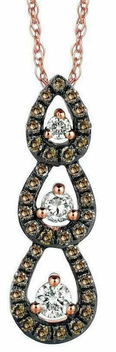 .30CT WHITE & CHOCOLATE FANCY DIAMOND 14K ROSE GOLD 3D TEAR DROP JOURNEY PENDANT