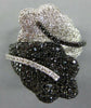 LARGE 2.72CT WHITE & BLACK DIAMOND 14KT WHITE GOLD DOUBLE LEAF CRISS CROSS RING