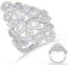 EXTRA LARGE 2.10CT DIAMOND 14KT WHITE GOLD MULTI SHAPE OPEN FILIGREE FLOWER RING