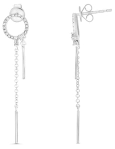 .21CT DIAMOND 14K WHITE GOLD 3D ROUND & BAGUETTE CIRCLE OF LIFE HANGING EARRINGS